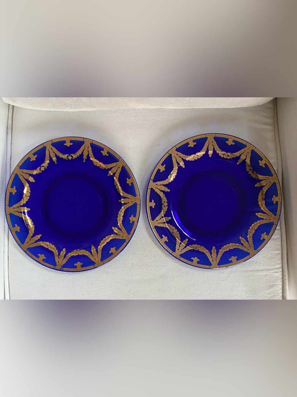 VTG Wheeling Decorating Co. Cobalt Blue & Gold Glass Plates - Set of 2